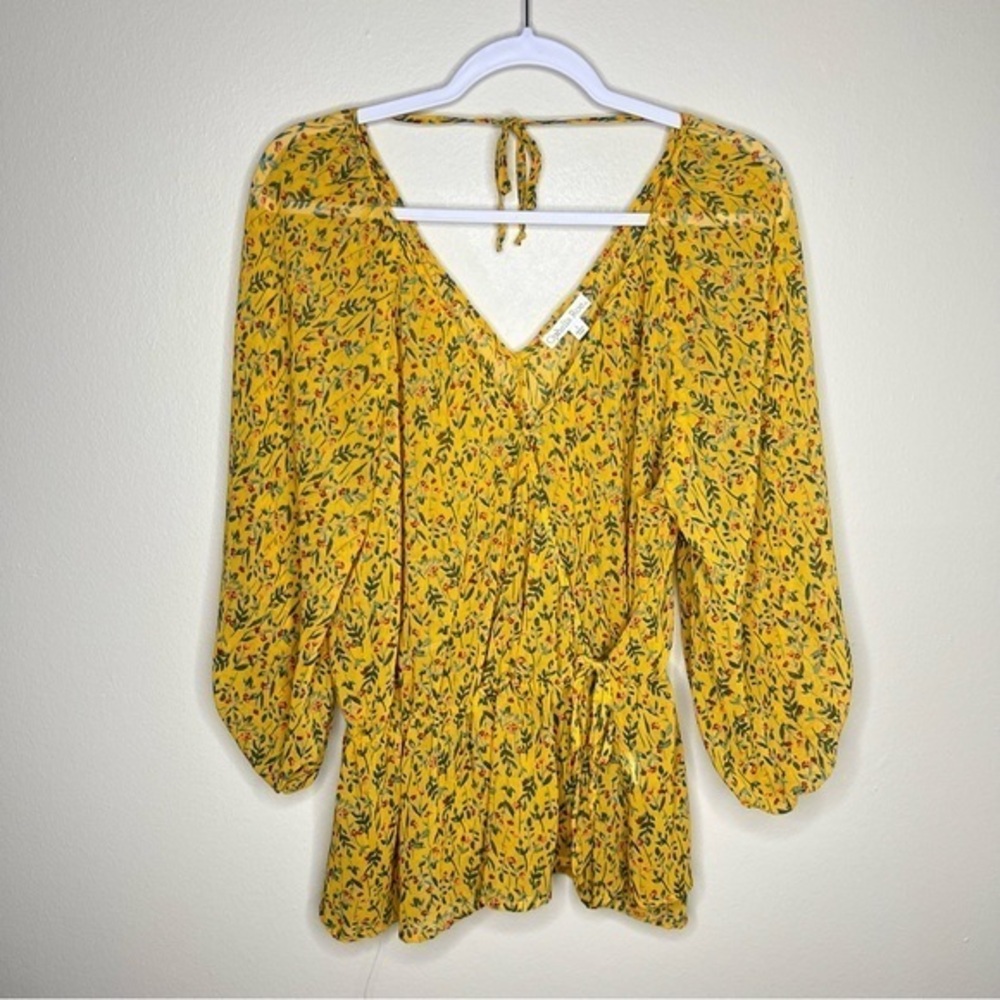 Ophelia Roe Sheer Chiffon Floral Print Wrap Blouse